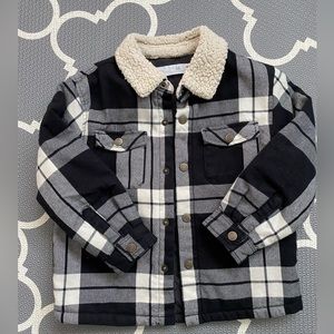 Plaid shirt jacket w/Sherpa collar-fully quilted lining
